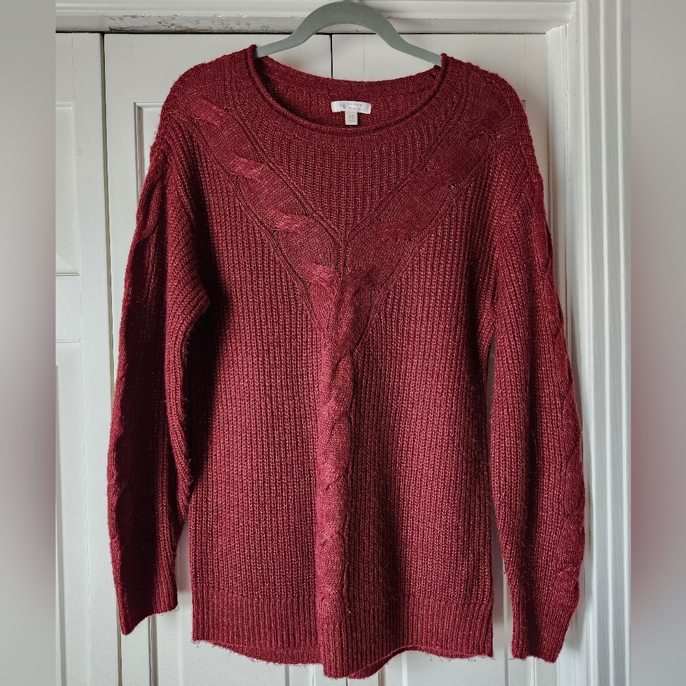 Women's Cable Knit Burgundy Sweater - Picture 2 of 6